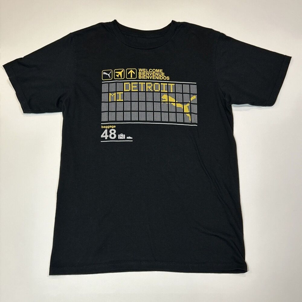 Puma Shirt Adult Medium Black Detroit Air Port Graphic Travel Logo Tee Mens